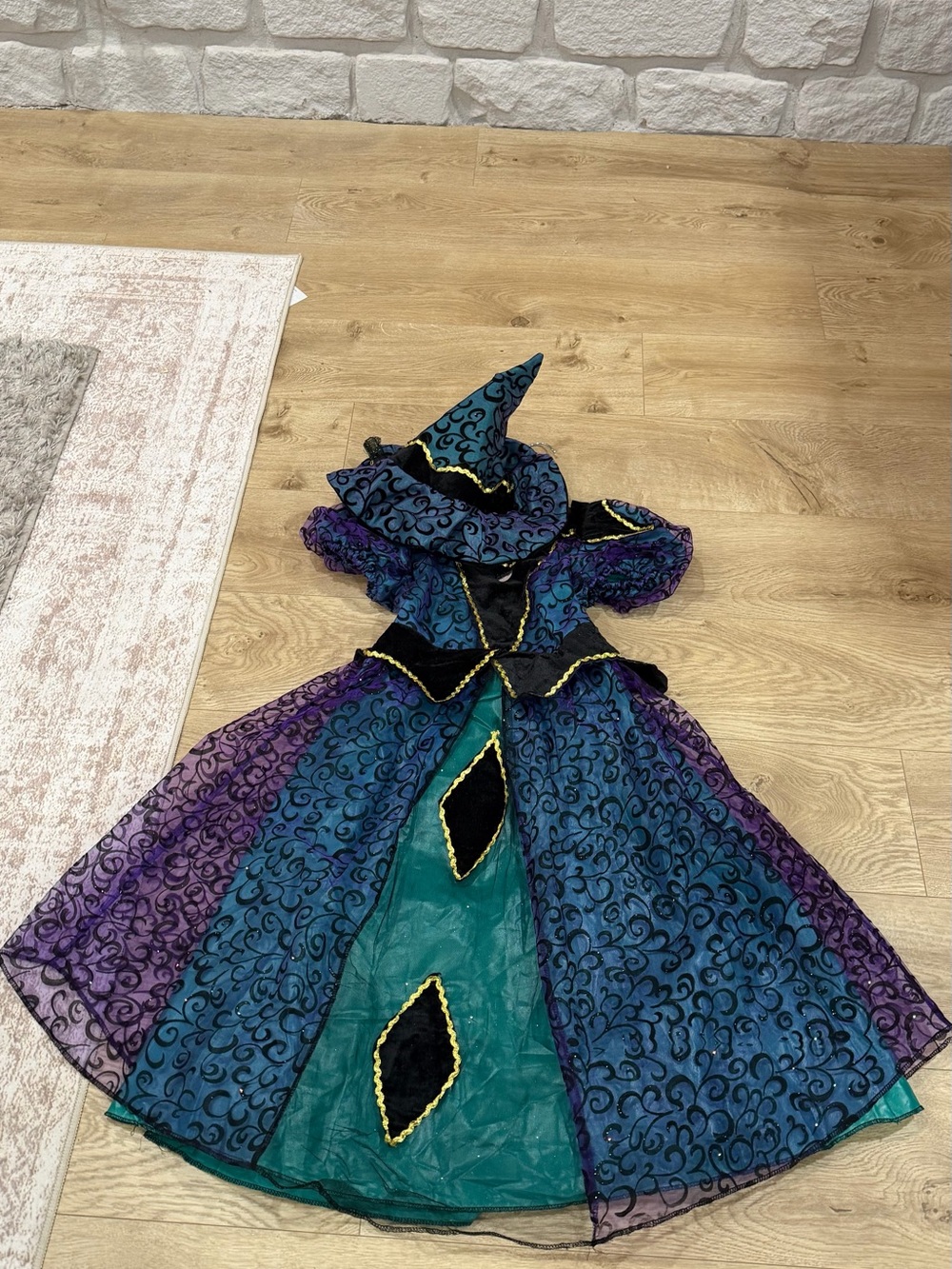 Purple & Teal Witch Costume Dress with Hat - Kids